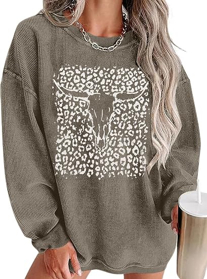 UNIQUEONE Boho Cow Skull Sweatshirt Women: Cowgirl Sweater Vintage Western Rodeo Graphic Tee Country Concert Outfits Pullover - skull leggings
