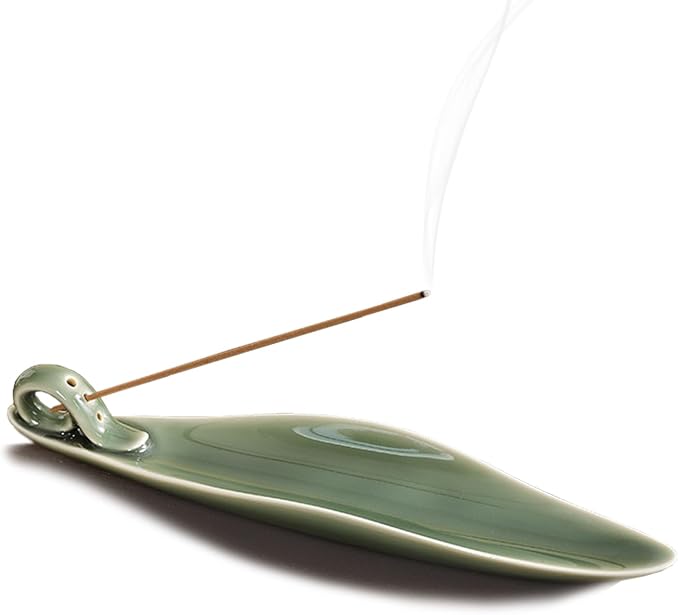 9" Length Incense Stick Holder with 3 Holes, White Porcelain Incense Tray Ash Cather for Spa, Meditation Room, Yoga, Home, Office (Green) - skull incense burner