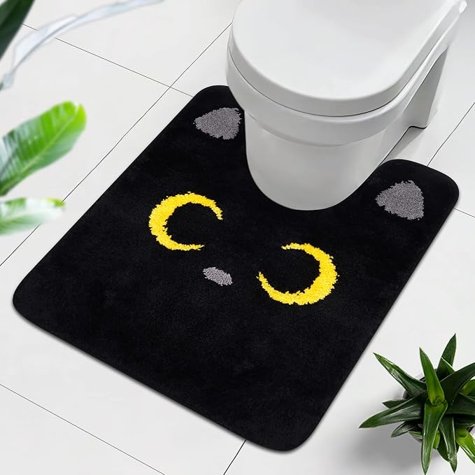 Toilet Rug – Cute Cat Rugs U Shaped Washable Soft and Absorbent Bath Rug