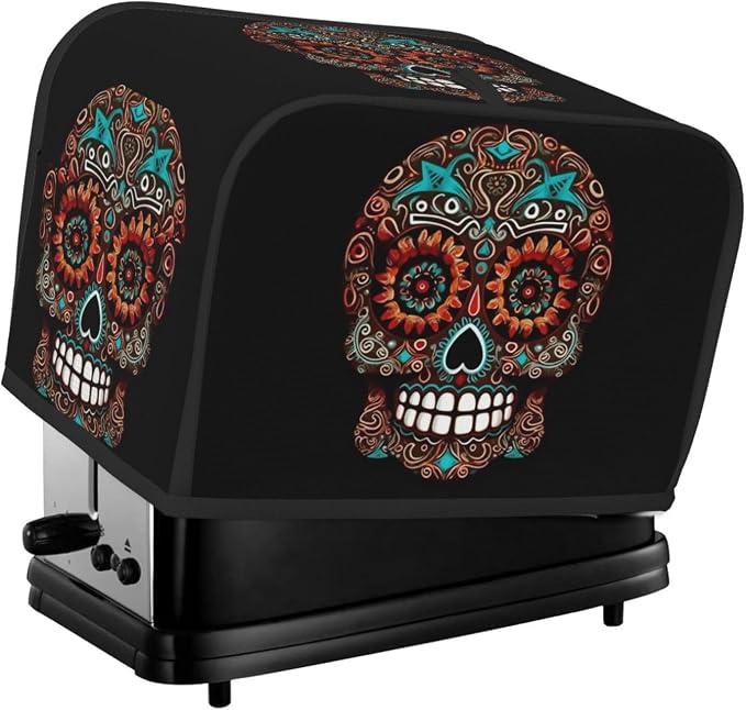 Sugar Skulls Day of the Dead Toaster Cover 2 Slice Kitchen Small Appliance Covers with Handle Universal Size Microwave Oven Dustproof Cover with Pockets Bread Machine Cover Women Gift - skull coaster
