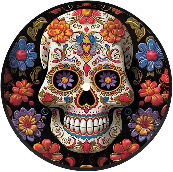 Record Coasters for Drinks Sugar Skulls Bar Coaster Retro CD Coaster Non-Slip Cup Mat for Music Lovers Absorbent Tabletop Protection Mat for Coffee Table 1 PCS - skull coaster