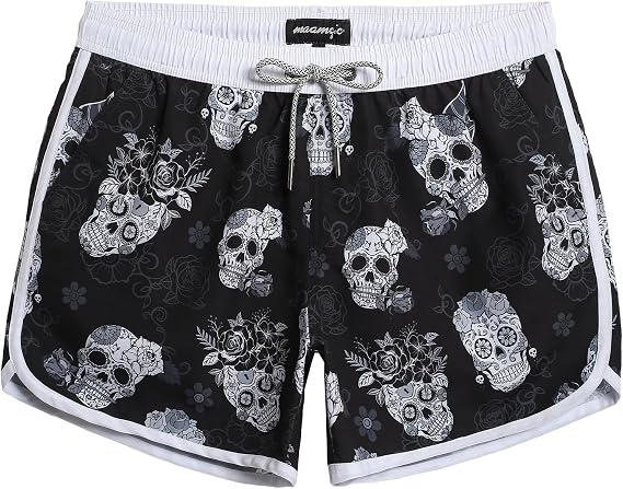 maamgic Mens Boys Short 80s 90s Vintage Swim Trunks with Mesh Lining Quick Dry Swim Suits Board Shorts - skull swimsuit