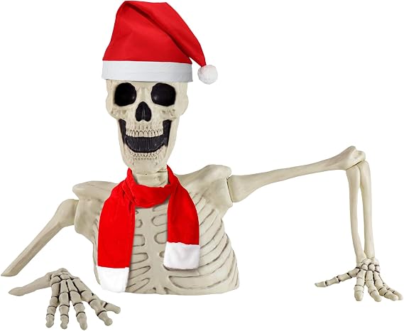 VioraWhite 2 Pcs Groundbreaker Skeleton Costume Accessories Giant Skeleton Santa Hat and Santa Scarf Set Costume for Groundbreakers Christmas Home House Decor Christmas Party Supplies - skeleton