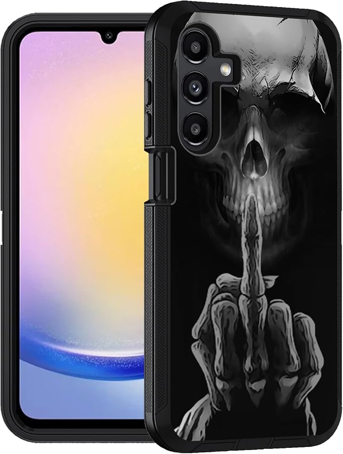 Designed Case for Samsung Galaxy A17 5G / A16 5G, Military Grade Heavy Duty 3-Layer Shockproof Drop Full-Body Protective Phone Cover, Funny Skeleton Skull
