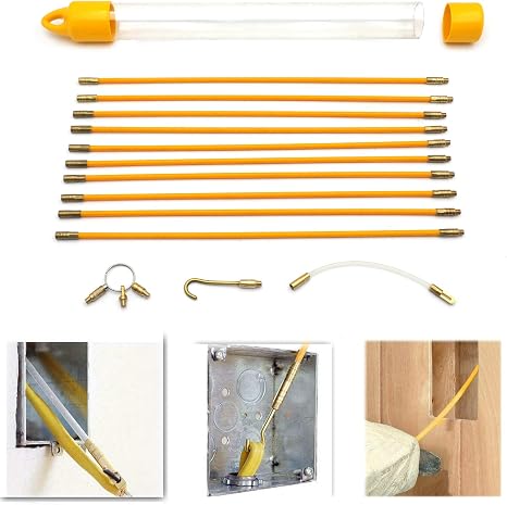 11FT Fiberglass Running Electrical Wire Cable Pulling Fish Tape Kit with 5 Different Attachments and Fish Tape Tool in a Carrying Case - skull sticker