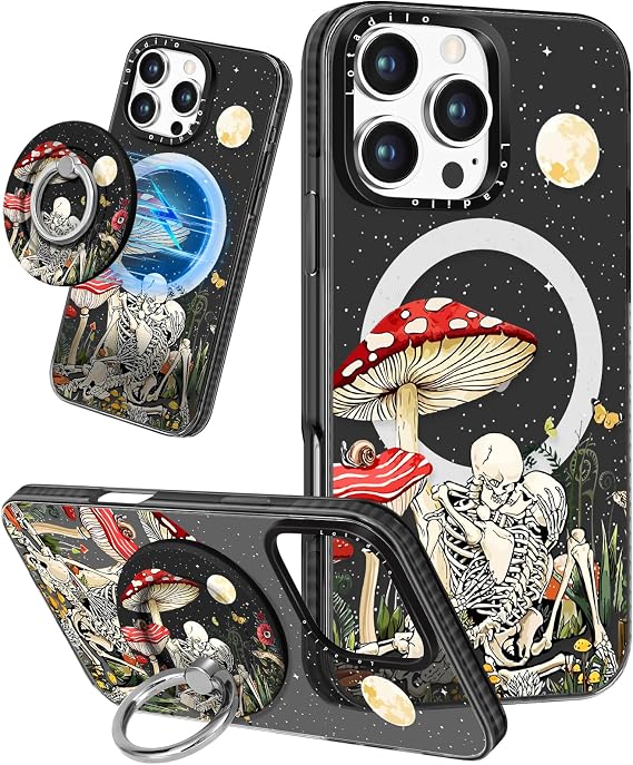 Lotadilo for iPhone 16 Pro Max Case with Stand, Plant Skull - Skull phone case