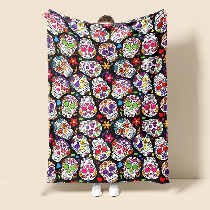 Sugar Skull Blanket for Adult, Skull Throw Blanket Goth Decor for Day of The Dead Gifts Couch Home Bed Christmas Halloween 50x40in - sugar skull costume