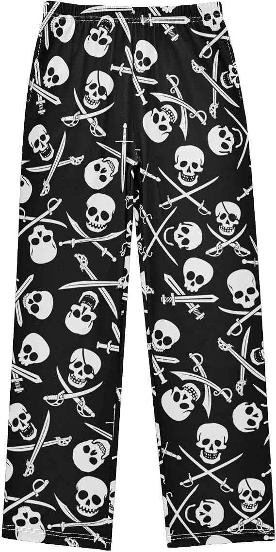 visesunny Boys' Pants Funny Pattern Autumn Jogger Pants Elastic Waist Sweatpants Long Bottoms Trousers with Pockets S-XL - skull pajamas