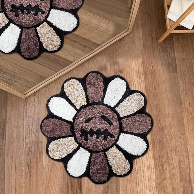 Halloween Cool Bathroom Rugs Trippy Happy Face Rug Gothic Skull Bath Rug Aesthetic Fun Rugs for Bathroom Non Slip Bath Mats 2.6FT Soft Tufted Water Absorbent Shower Mat - skull toilet mat