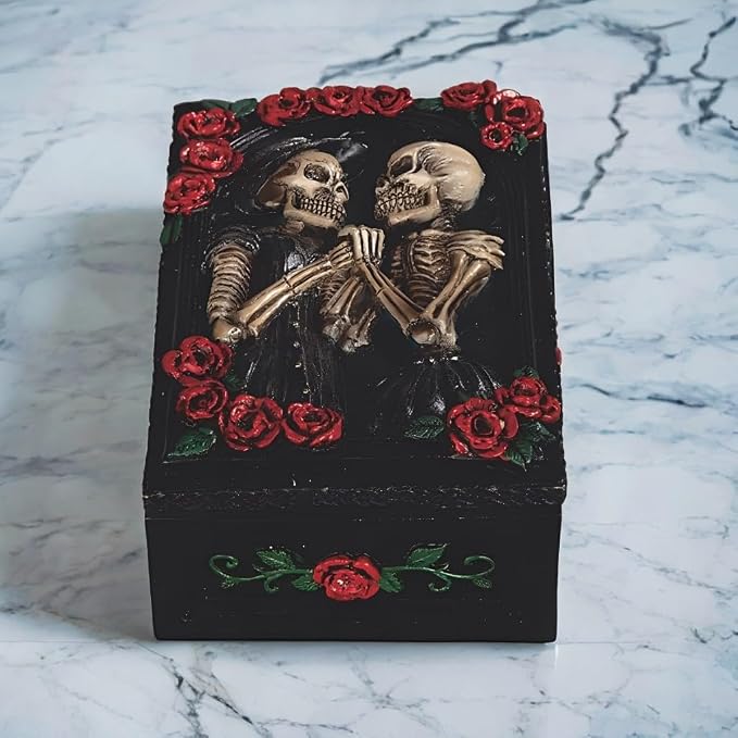 ICE ARMOR 5.75" W Black Skull Couple Trinket Box Statue Sculpture Ornament Decoration Home/Room Decor Ideas for Housewarming, Holidays and Birthdays Great Collectible Addition - skull figurine