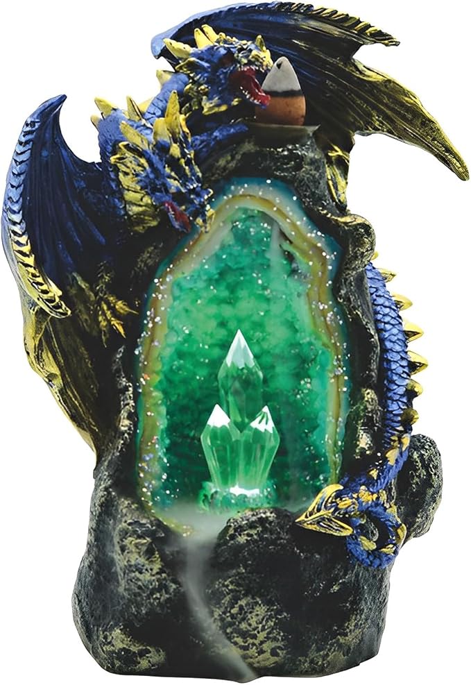 ICE ARMOR 7" H Blue Dragon and Faux Crystal Backflow Incense Burner Statue Sculpture Ornament Decoration Home/Room Decor Ideas - skull incense burner
