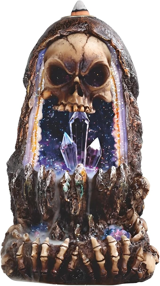 ICE Armor 6.75" H Grim Reaper Backflow Incense Burner with LED Light Skull Incense Holder Statue Sculpture Ornament Decoration Home/Room Decor Ideas - skull incense burner