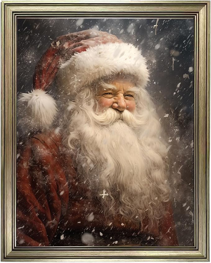 Vintage Santa Claus Portrait Print Atwork, Framed Canvas Wall Art, Christmas Pictures Wall Decor, Winter Holidays Painting, Farmhouse Christmas Decor - skull wall art