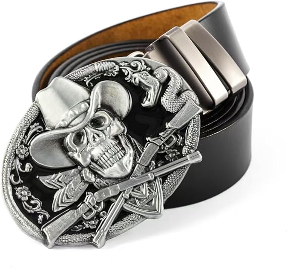 Men’s Skull Head Buckle Leather Belt Waist Band, Jeans Decorative Punk Belt