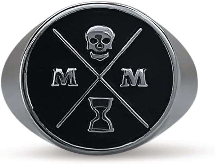 STOIC STORE UK Memento Mori Signet Ring - Black/Silver 316L Stainless Steel Ring with 3D Skull Design - Stoic Jewelry for Practicing Stoics - skull ring