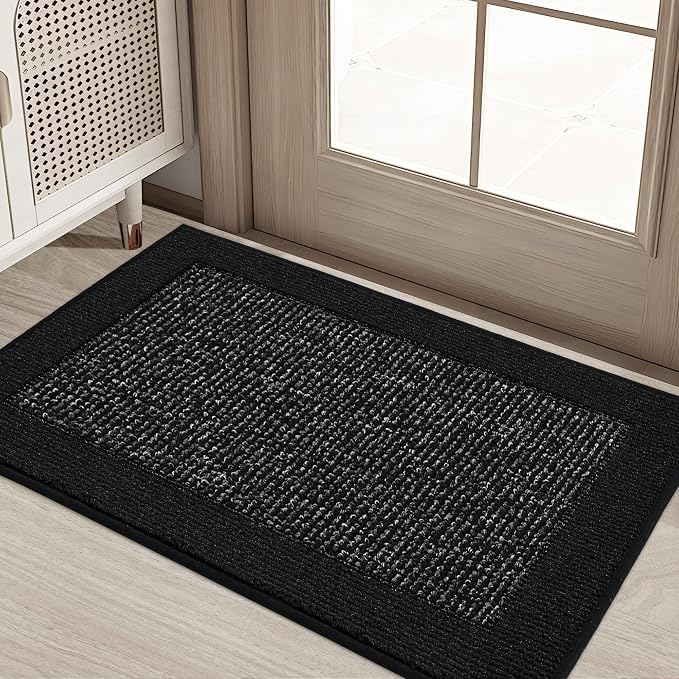 BEQHAUSE Door Mat 20" x 32", Dirt Trapper Door Mats Non-Slip, Black - skull door mat
