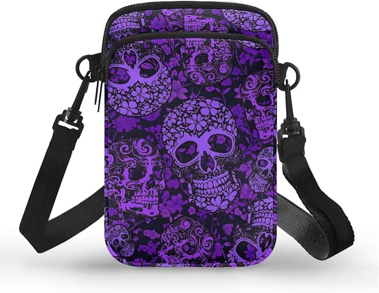 Small Crossbody Bags for Women Peacock Birds Cell Phone Purses, Skulls Print Sling Handbags Travel Pouch Wallet - sugar skull handbags for sale