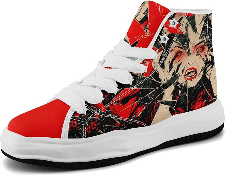 Skull High-Top Canvas Sneakers for Men Women Casual Comfortable Skateboarding Shoes, Gothic Design,Non-Slip Tennis Sneaker - sugar skull boots