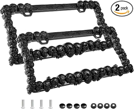 ABS License Plate Frames 2 Pack, Black Car Plate Frame License Plate Holder - skull plate