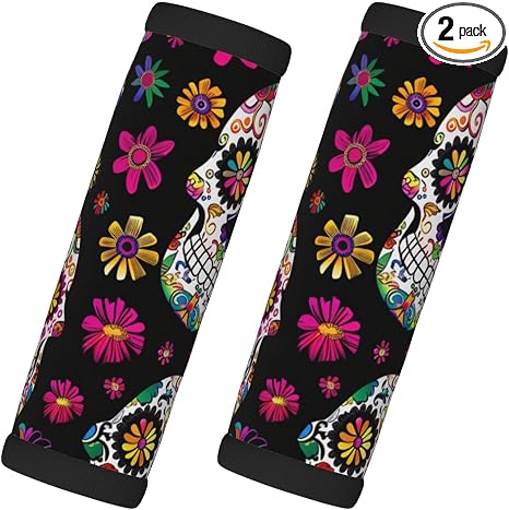 Neoprene Luggage Handle Wrap, Sugar Skull Halloween Skeleton Floral Day of The Dead Soft Handle Covers Suitcase Luggage Handle Grip for Travel Bag - skull suitcase