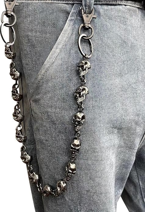 Wallet Chain - Skull Chains for Pants Jeans Purse Bag, Punk Gothic Style，Suitable for Parties/Stage Performances/Everyday Wear, emo Y2K accessories - skull wallet