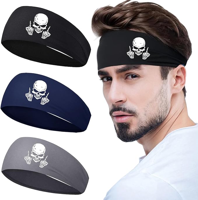 Sports Headbands for Men 3pcs Sweat Bands Headbands Men Sweatbands for Mens Women Running Head Bands Hairband - skull headband