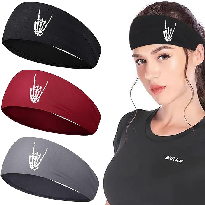 3pcs Headbands for Women Workout Head Bands Sports Headbands for Men Sweat Band Running Headband for Women - skull headband