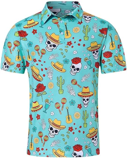 uideazone Mens Funny Golf Shirts Dry Fit Polo Shirt Short Sleeve, S-2XL - skull tshirt