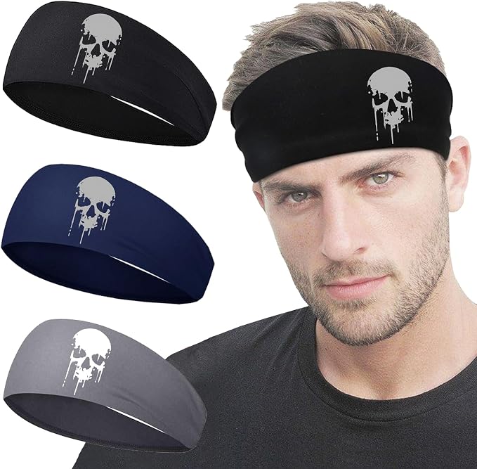3 PCS Sport Headbands for Men Women Workout Cooling Sweat Bands Headbands Men Sweatbands Running - skull headband
