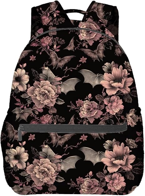 Gothic Backpack Travel Backpacks Laptop Rucksack,School Bookbag for Women Kids Boys Girls,Bat and Floral Back Pack Accessories Bags,Ideal Gifts for Work, Outdoor Adventures - skull backpack