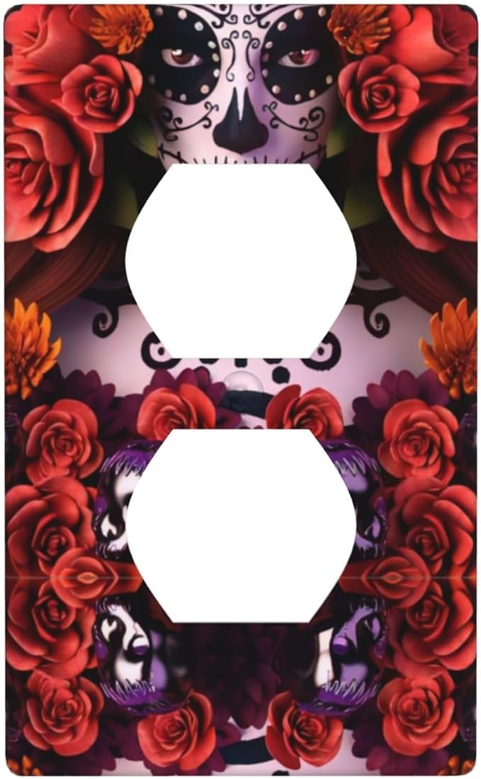 Day Of The Dead Sugar Roses Skull Print Switch Plate, Electrical Outlet Cover and Wall Plate for Light Switches, Sleek, Scratch Resistant Covers for Room Home Decor - skull plate