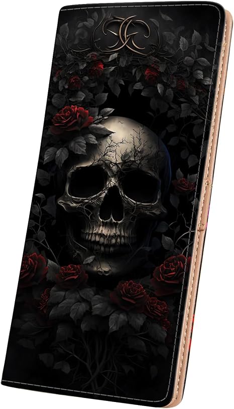 Wallets for Women RFID Wallet Cute Girls Ultra Slim Compact Clutch Long Credit Card Holder Floral Travel Wallet personalized Coin Pocket (Rose Skull) - skull wallet