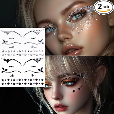 Eyeliner Gems Rhinestone Festival Face Bindi Jewels Tattoo Sticker - sugar skull makeup