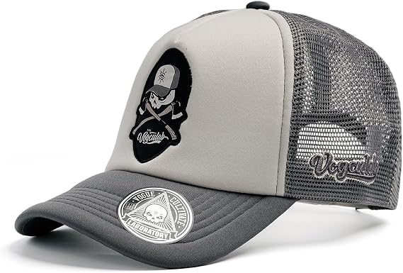Trucker Hat with Skull Logo Mesh Back Gray Embroidered Baseball Cap Dad Hat Golf Cap - skull hat