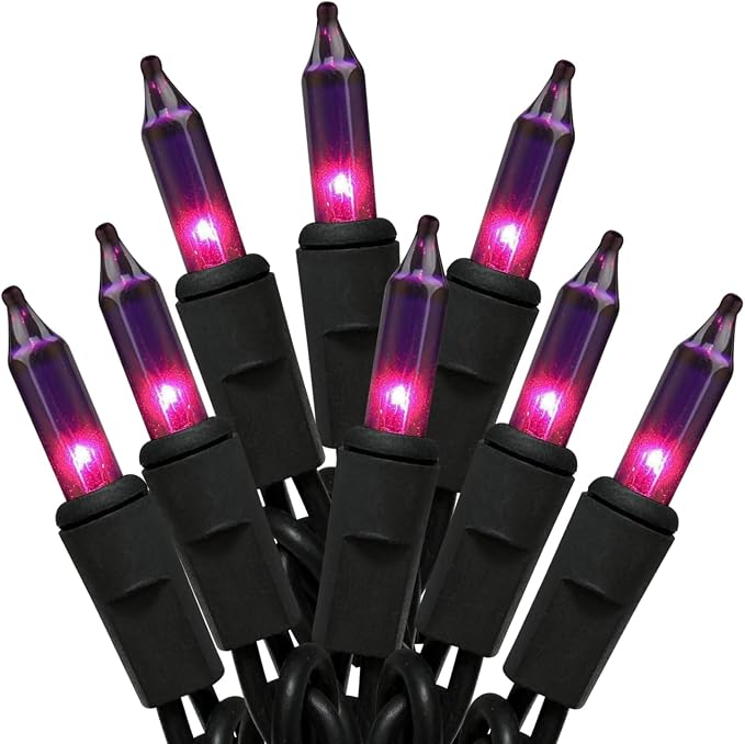 HISHINY Purple Halloween Lights,21ft 100 Count Incandescent String Lights with Black Wire,Halloween Party Decorations for Indoor Outdoor Patio Home Garden Yard Decor,UL Certified - string light