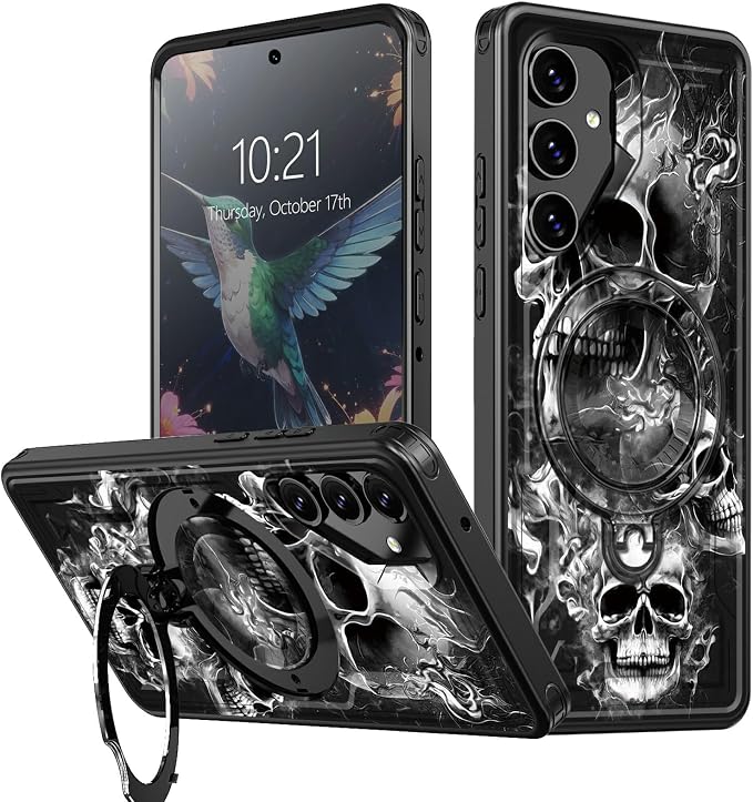 for Samsung Galaxy S25/S24 Case with Built-in Kickstand, Heavy Duty Shockproof Dual Layer Hard PC Soft TPU Rugged Full-Body Protective Phone Cover, Skull - Skull phone case