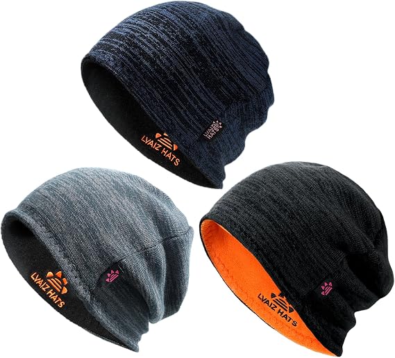 3 Pack Reversible Fleece Lined Beanie Hats for Men Women Winter Knit Hats - skull hat