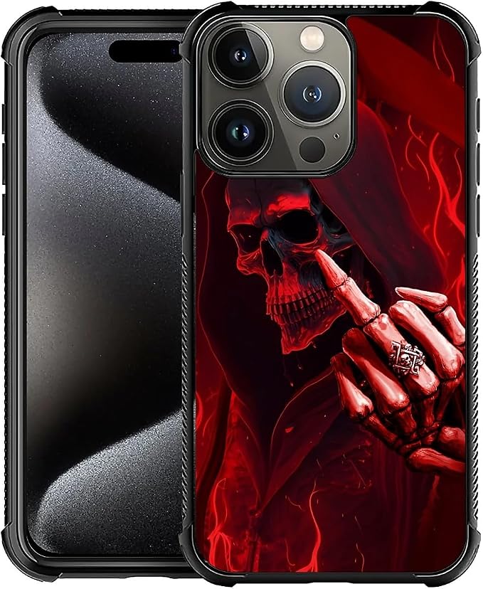 for iPhone 16 Pro Case, Gestures Funny Skull Pattern Graphic Design Girl Boy Soft Silicone Hard Acrylic Shock Protection for iPhone 16 Pro - Skull phone case