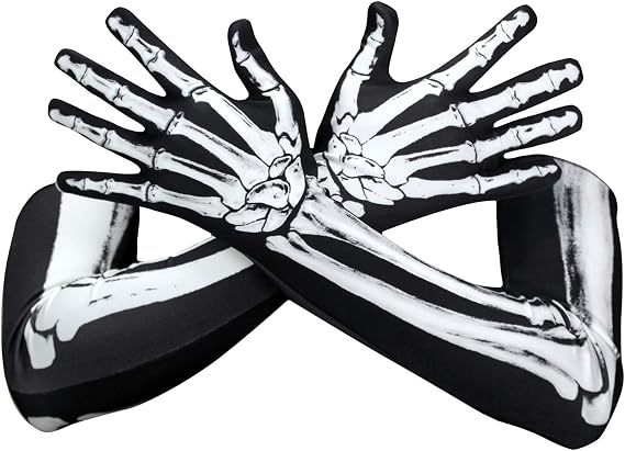 WTACTFUL Skeleton Gloves Men Women, Bone Halloween Long Arm Costume - sugar skull costume