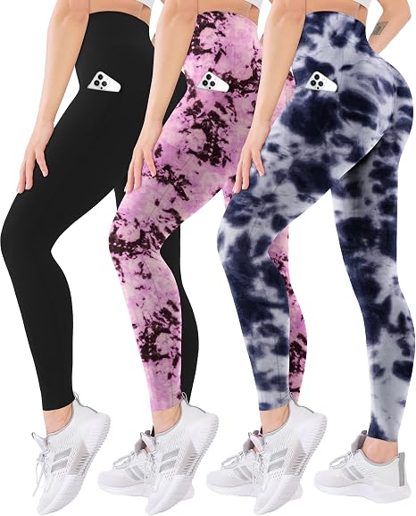 Blisset 3 Pack High Waisted Leggings for Women with Pockets Soft Active Tummy Control Pants for Yoga Running & Daily Wear - skull leggings