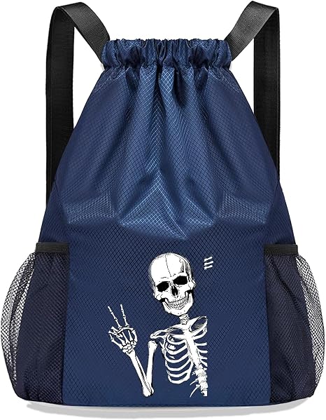 Drawstring Bags Mens Drawstring Backpack Skull Skeleton Small Gym Bag Backpack for Men Women Draw String Back Basketball Bag Sports Wrestling Soccer Workout Swim Beach Gymnastics String Sackpack - skull backpack