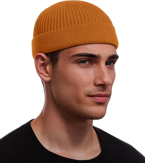 vidsel Thin Wool Fisherman Beanie for Men Short Knit Cuff Trawler Watch Hat - skull watch