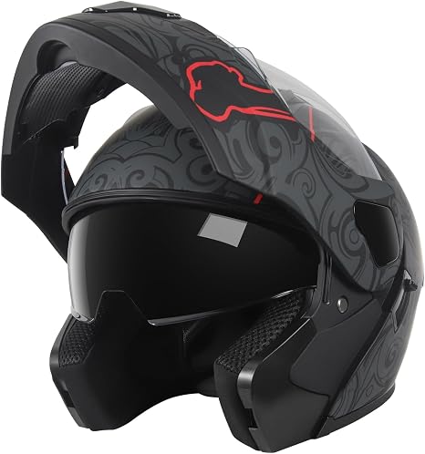 SPARK Adult Modular Flip-up Motorcycle Helmets for Men Women Dot Certified - skull helmet