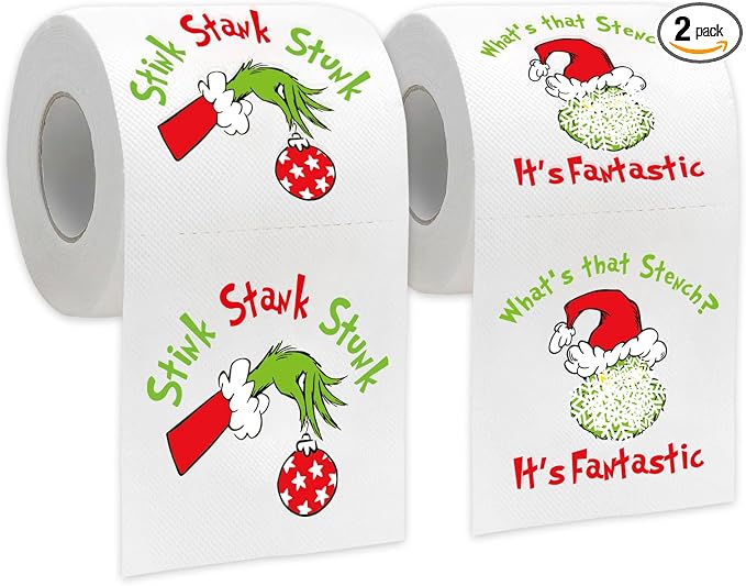 Funny Christmas Toilet Paper, 2 Rolls Holiday Bathroom Toilet Papers, Christmas Bathroom Decorations, White Elephant Gag Gift for Xmas Stocking Stuffers Party Supplies - Stink Stank Stunk - skull toilet paper