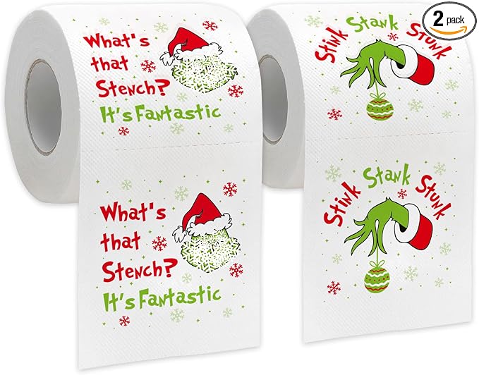 Funny Christmas Toilet Paper, 2 Rolls Holiday Toilet Papers, Christmas Bathroom Decorations, Novelty White Elephant Gag Gift Stocking Stuffers Party Supplies - skull toilet paper