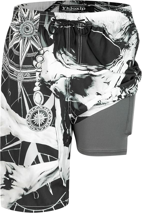 Mens Swim Trunks Quick Dry Board Shorts Bathing Suit for Men Beach Swimwear Breathable Surf Beach Shorts Swimwear - skull swimsuit