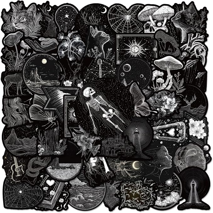 50Pcs Black Anime Stickers Pack, Waterproof Cool Graffiti Decals for Laptop, Skateboard, Journal, Scrapbooking, Water Bottle, Hydro Flask, Computer - skull sticker