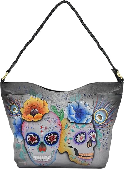 Anuschka Hand-Painted Genuine Leather Shopper Bag - sugar skull handbags for sale