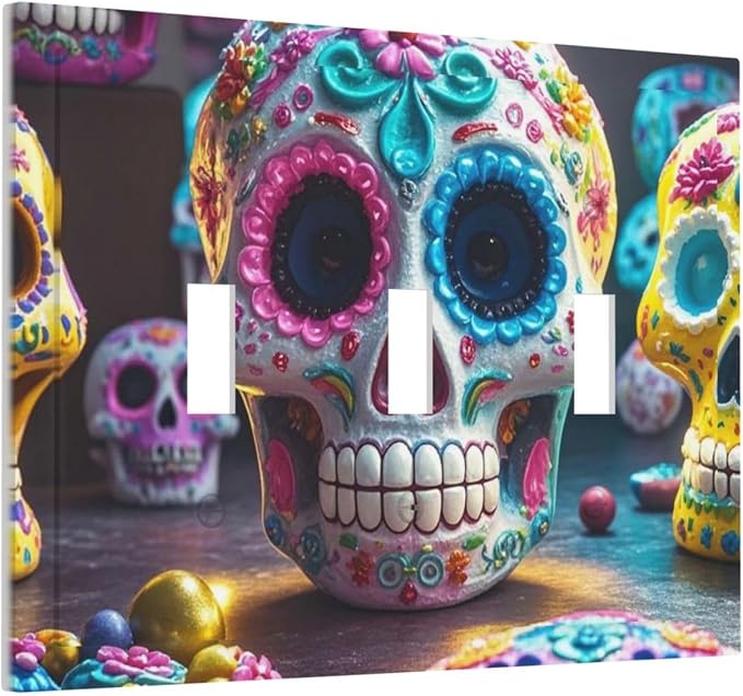 Wall Plate Sugar Skulls Decorative Wall Plates Outlet Cover 1 Gang Switch Plate Toggle Light Switch Plates Plug Cover for Bedroom Light Switch Cover for Kitchen Living Room - skull plate
