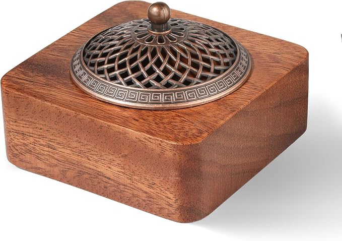 Acacia Wood Incense Burner for Cones & Coils, with Sticks Holder - skull incense burner